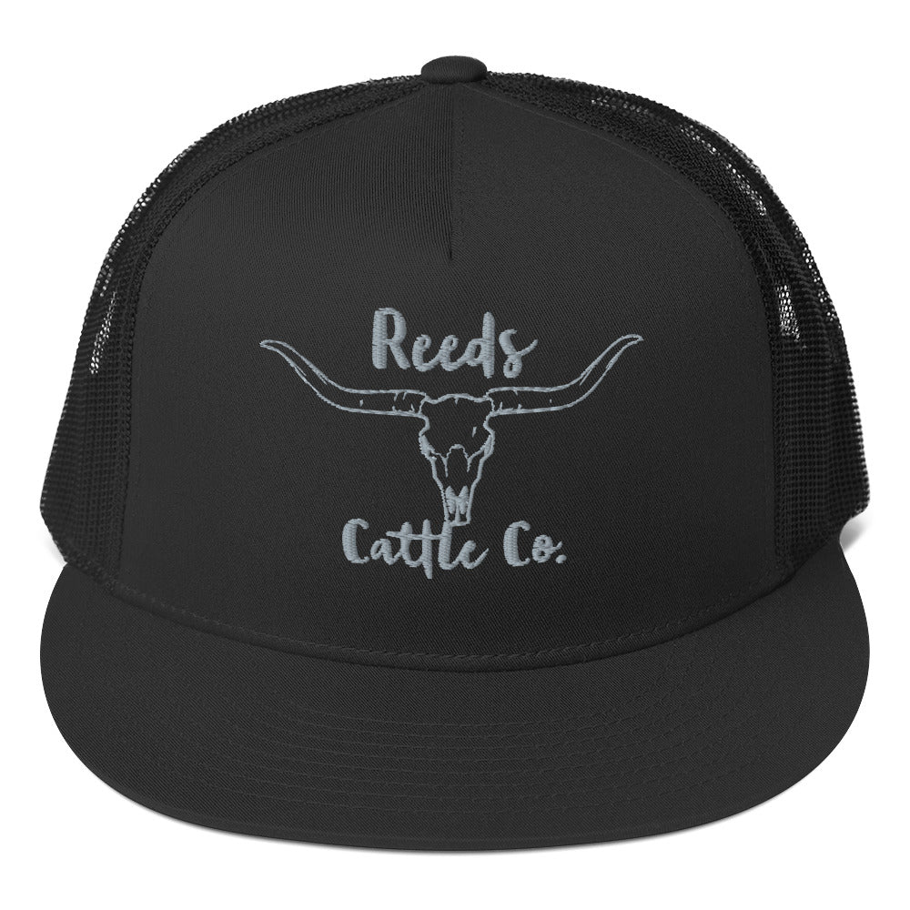 Bull Skull Flat Brim Trucker Hat Cap