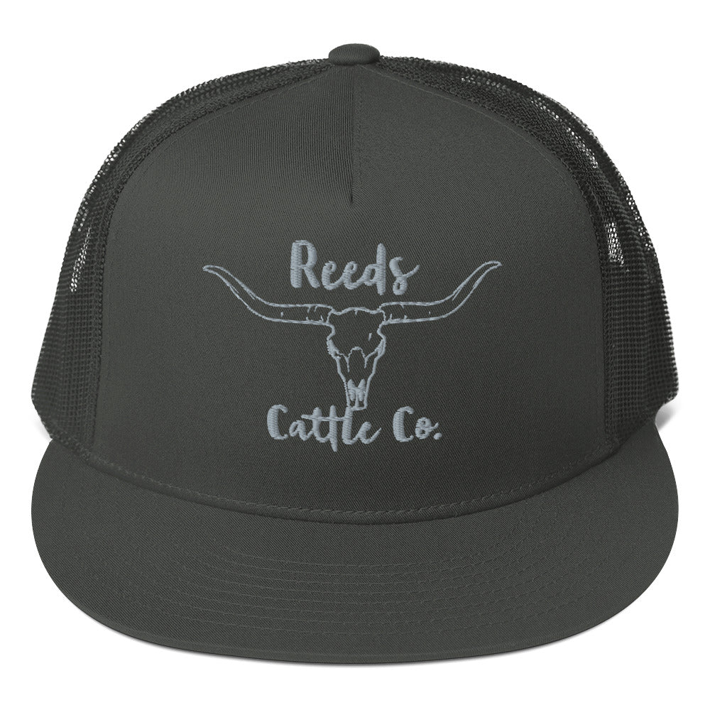Bull Skull Flat Brim Trucker Hat Cap