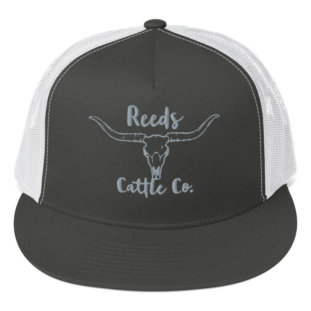 Bull Skull Flat Brim Trucker Hat Cap