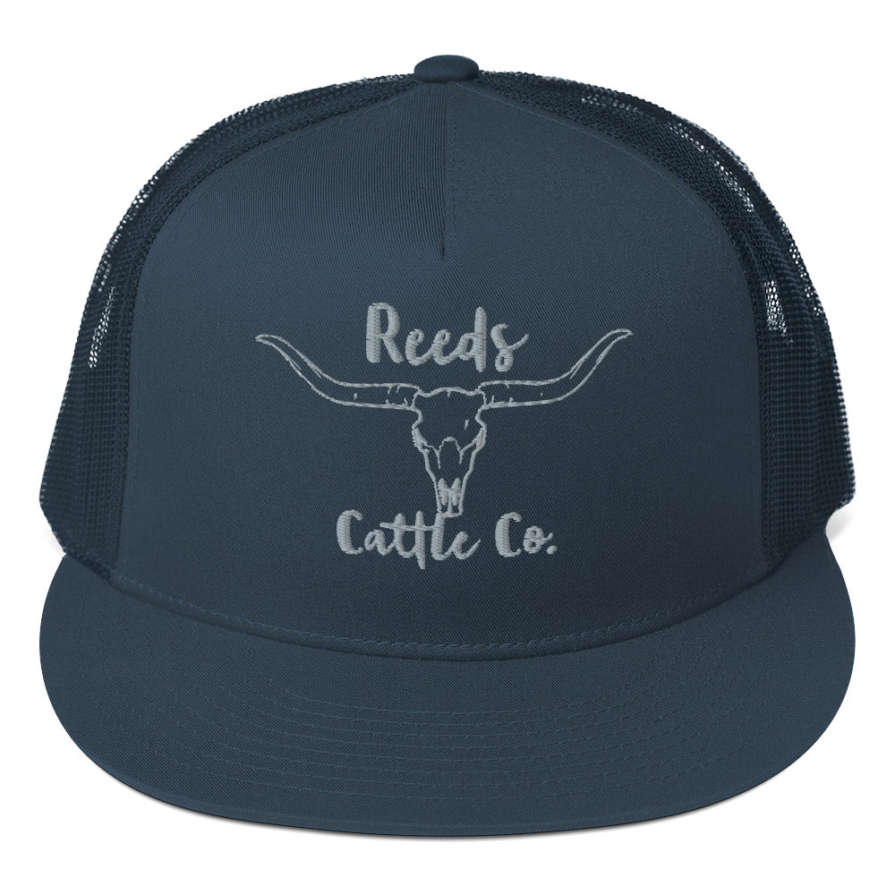 Bull Skull Flat Brim Trucker Hat Cap