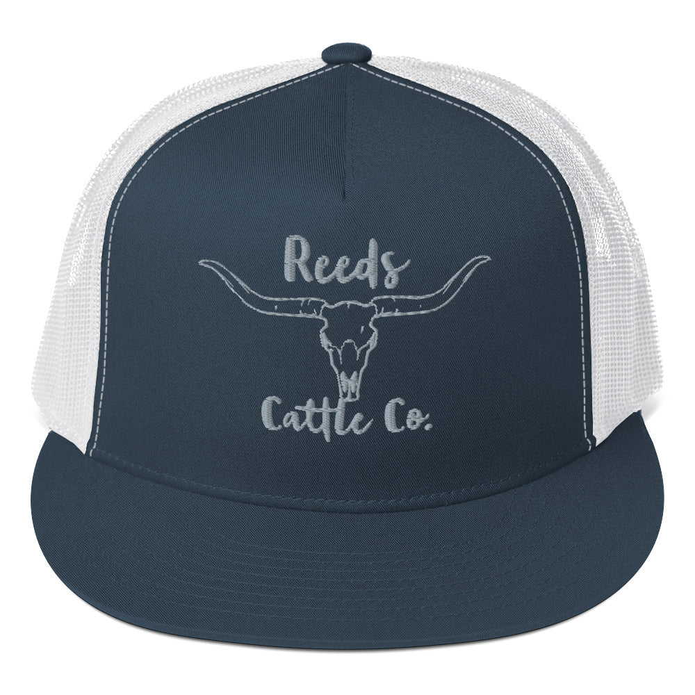 Bull Skull Flat Brim Trucker Hat Cap