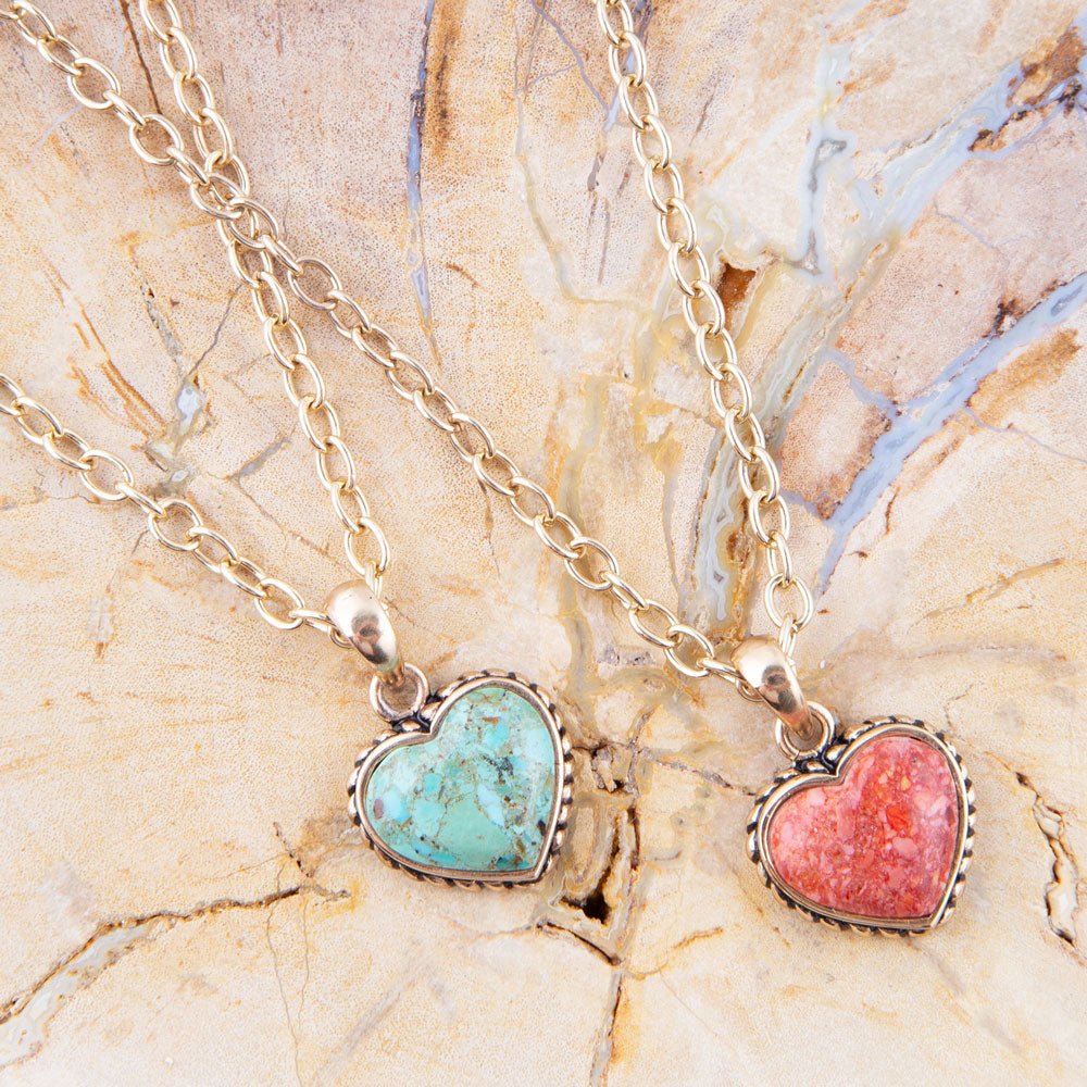 Turquoise Heart Pendant and Bronze Necklace