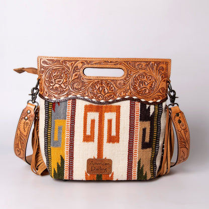 American Darling Clutch Hand Tooled Saddle Blanket Fabric Genuine Leather Western Women Bag Handbag Purse | Purses for Cute