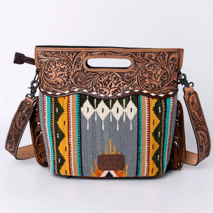 American Darling Clutch Hand Tooled Saddle Blanket Fabric Genuine Leather Western Women Bag Handbag Purse | Purses for Cute