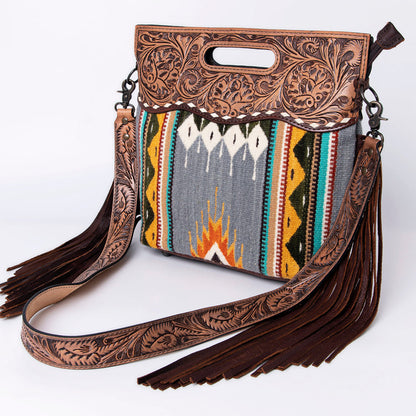 American Darling Clutch Hand Tooled Saddle Blanket Fabric Genuine Leather Western Women Bag Handbag Purse | Purses for Cute