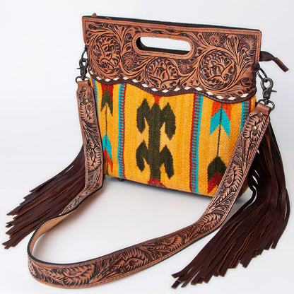 American Darling Clutch Hand Tooled Saddle Blanket Fabric Genuine Leather Western Women Bag Handbag Purse | Purses for Cute