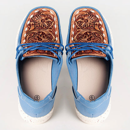 American Darling ADFT133BL4 Hand tooled carved genuine leather trim lightweight shoe footwear slip on