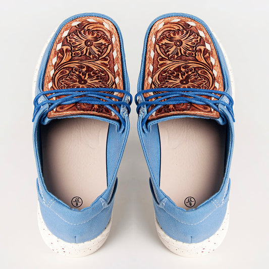 American Darling ADFT133BL4 Hand tooled carved genuine leather trim lightweight shoe footwear slip on