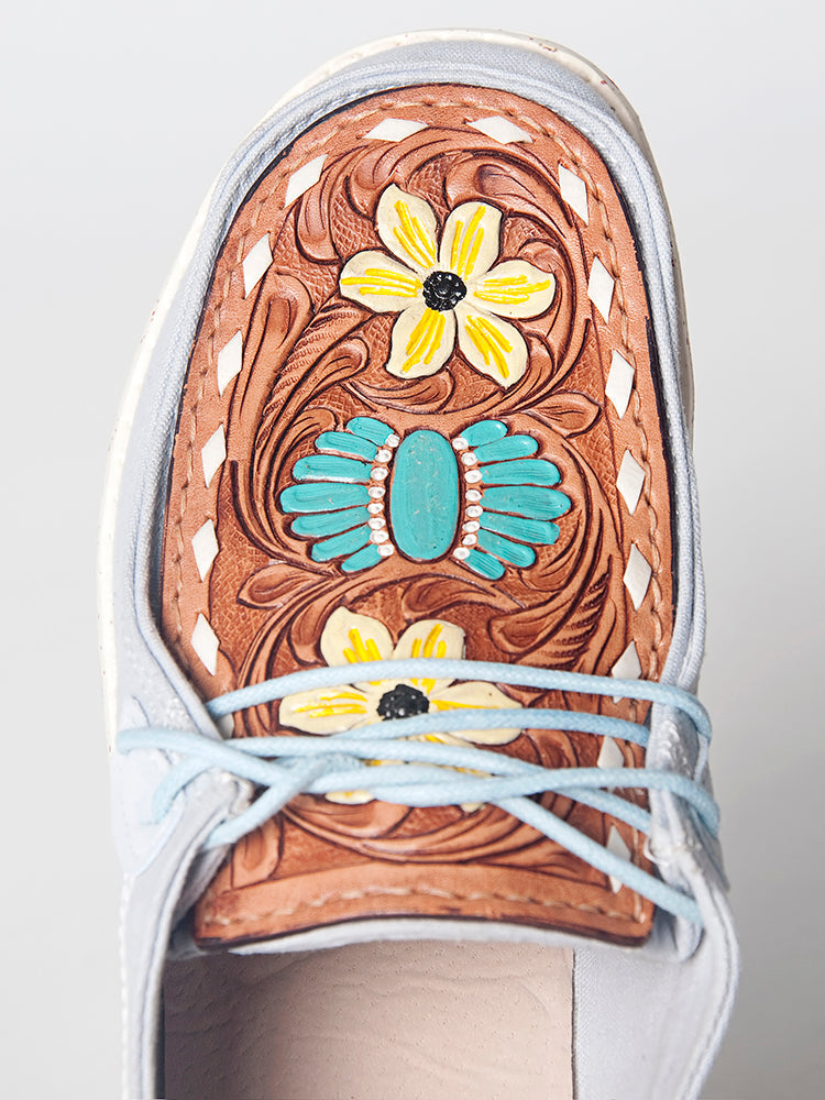 American Darling ADFT133SB5 Hand tooled carved genuine leather trim lightweight shoe footwear slip on