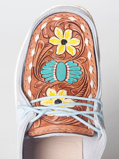 American Darling ADFT133SB5 Hand tooled carved genuine leather trim lightweight shoe footwear slip on