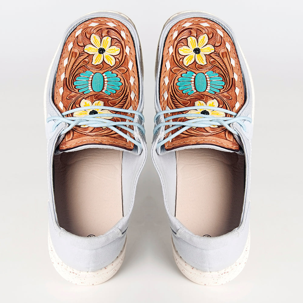 American Darling ADFT133SB5 Hand tooled carved genuine leather trim lightweight shoe footwear slip on