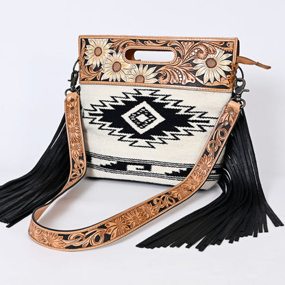American Darling Clutch Hand Tooled Saddle Blanket Fabric Genuine Leather Western Women Bag Handbag Purse | Purses for Cute