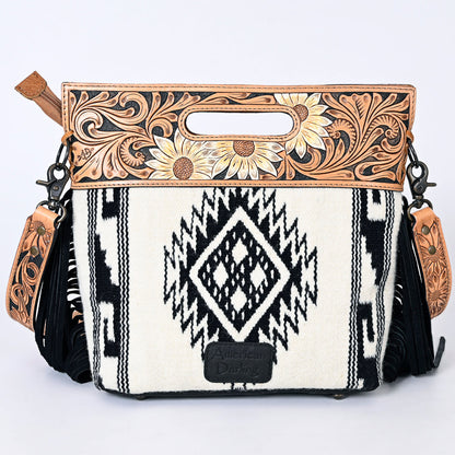 American Darling Clutch Hand Tooled Saddle Blanket Fabric Genuine Leather Western Women Bag Handbag Purse | Purses for Cute