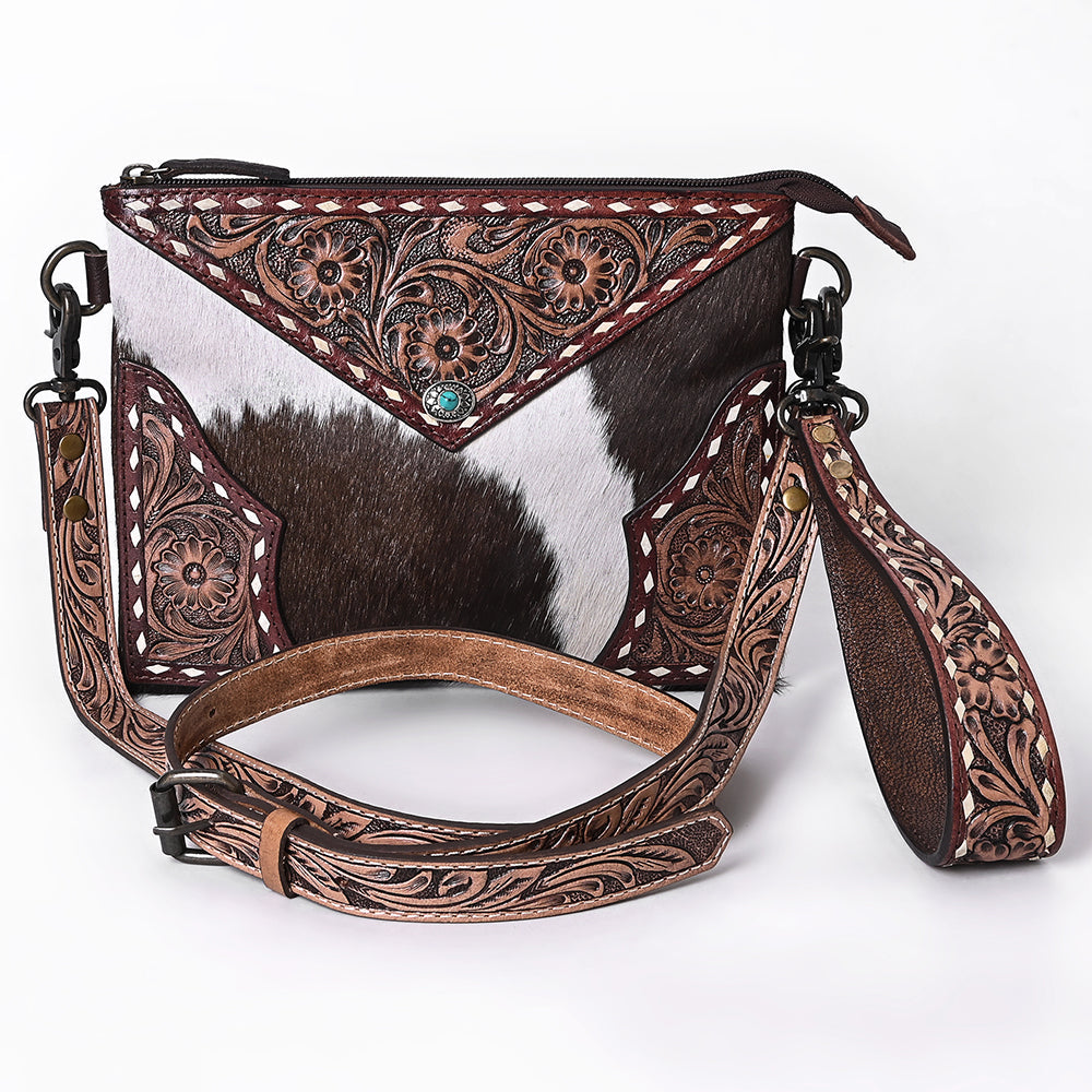 OHLAY KBG250 Cross Body Hand Tooled Hair-On Genuine Leather women bag western handbag purse