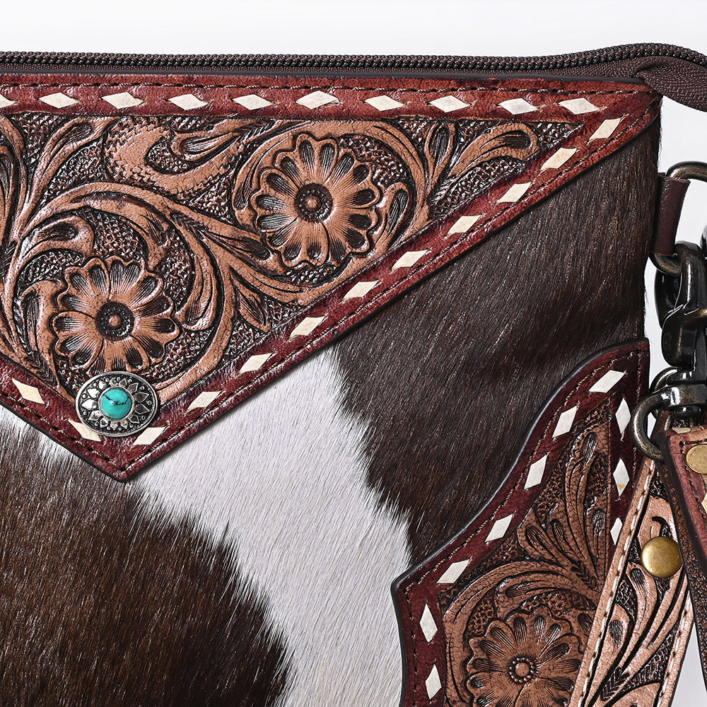 OHLAY KBG250 Cross Body Hand Tooled Hair-On Genuine Leather women bag western handbag purse