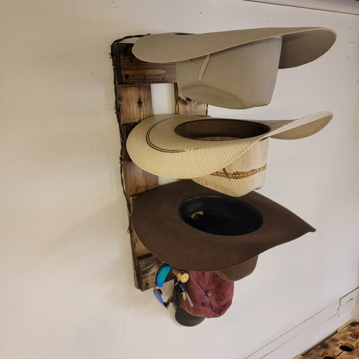 3 Cowboy Hat Rack Vertical | Cowboy Hat Holder | Rustic Western Hat Display | Handcrafted Wooden Organizer | Space-Saving Home Decor | Made in USA