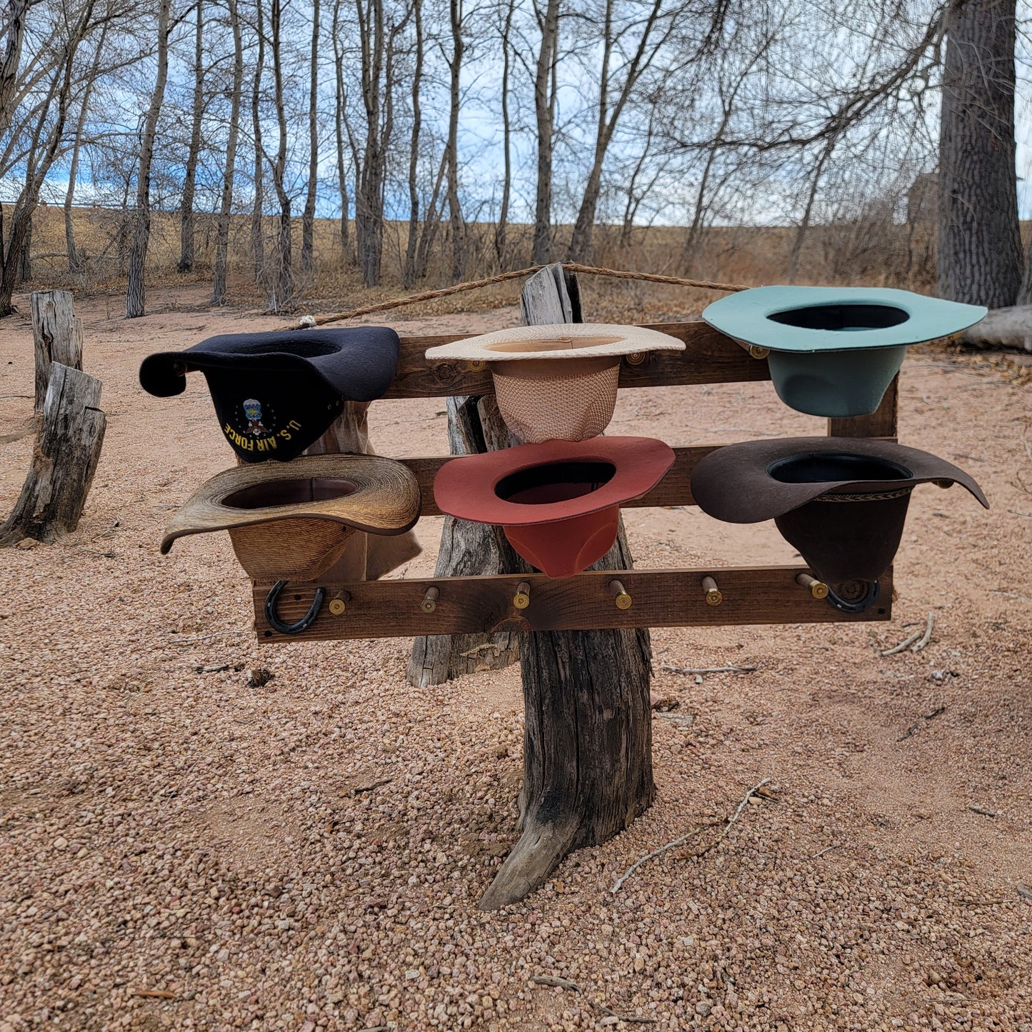 6 Cowboy Hat Rack Horizontal | Cowboy Hat Holder | Rustic Western Hat Display | Handcrafted Wooden Organizer | Space-Saving Home Decor | Made in USA