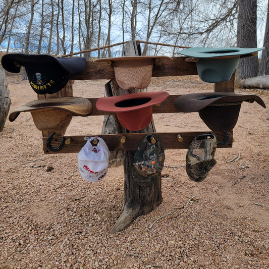 6 Cowboy Hat Rack Horizontal | Cowboy Hat Holder | Rustic Western Hat Display | Handcrafted Wooden Organizer | Space-Saving Home Decor | Made in USA