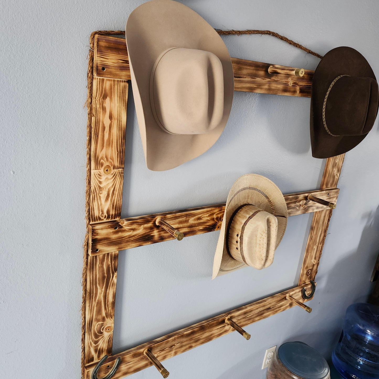 9 Cowboy Hat Rack | Cowboy Hat Holder | Rustic Western Hat Display | Handcrafted Wooden Organizer | Space-Saving Home Decor | Made in USA