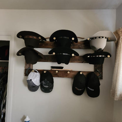 6 Cowboy Hat Rack Horizontal | Cowboy Hat Holder | Rustic Western Hat Display | Handcrafted Wooden Organizer | Space-Saving Home Decor | Made in USA