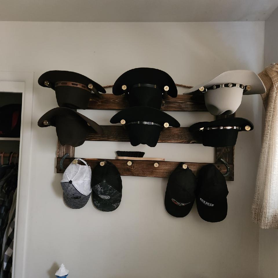 6 Cowboy Hat Rack Horizontal | Cowboy Hat Holder | Rustic Western Hat Display | Handcrafted Wooden Organizer | Space-Saving Home Decor | Made in USA