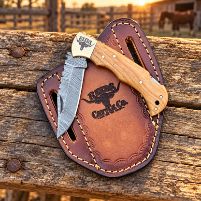 Reeds Oakcrest Damascus Folding Pocket Knife – Wood Handle