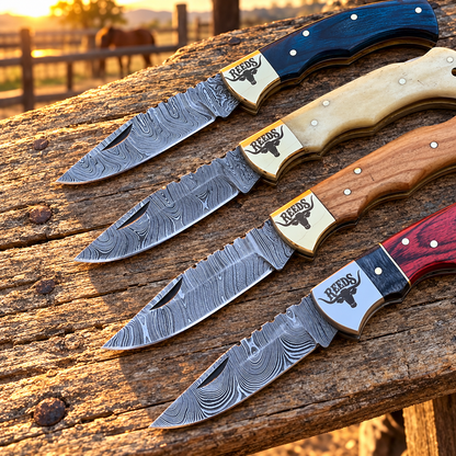 Reeds Heritage Five Damascus Folding Pocket Knives – Set of 5