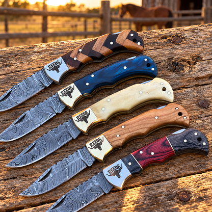 Reeds Heritage Five Damascus Folding Pocket Knives – Set of 5