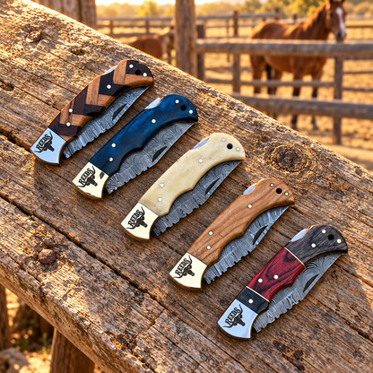 Reeds Heritage Five Damascus Folding Pocket Knives – Set of 5