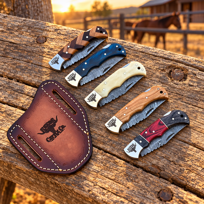 Reeds Heritage Five Damascus Folding Pocket Knives – Set of 5
