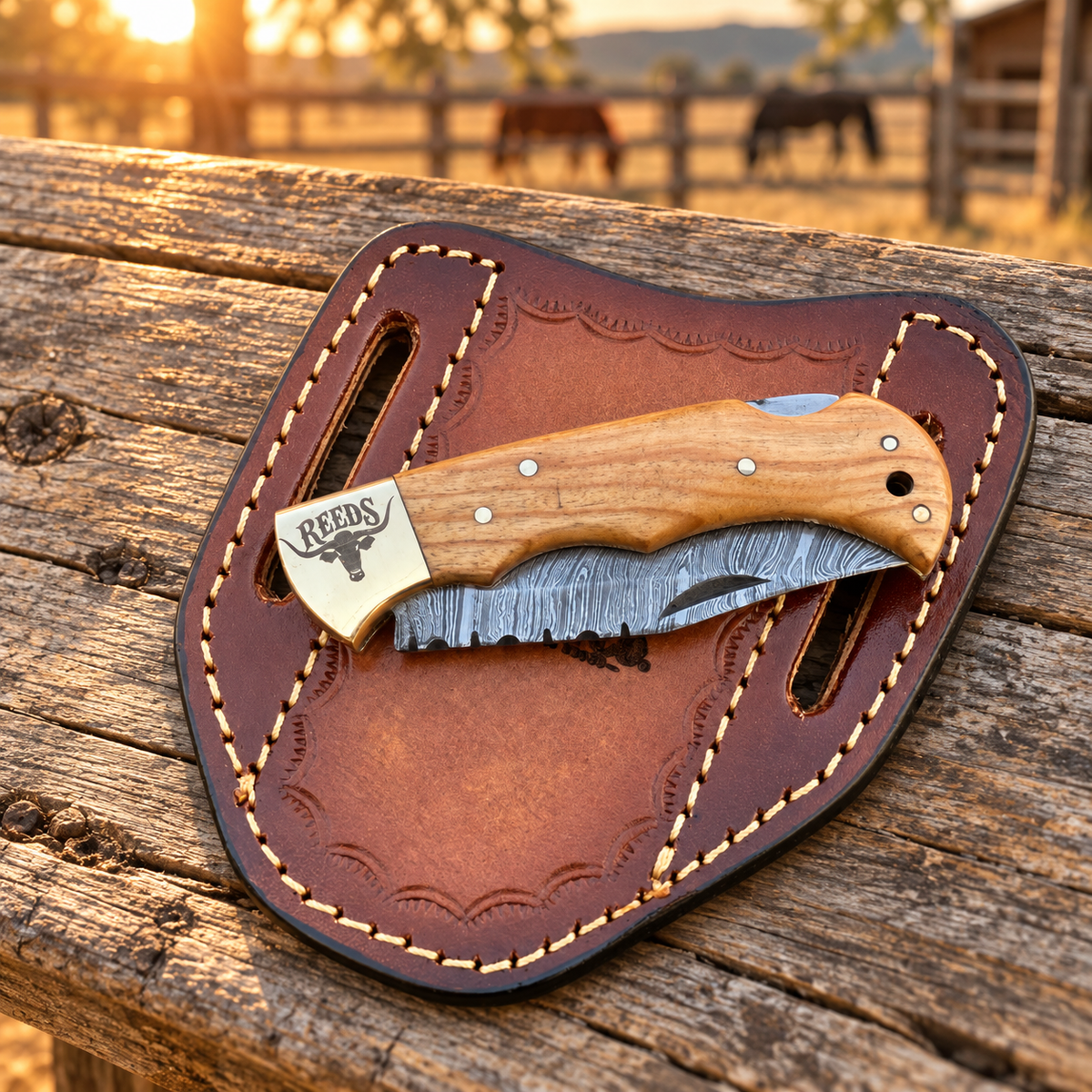 Reeds Oakcrest Damascus Folding Pocket Knife – Wood Handle