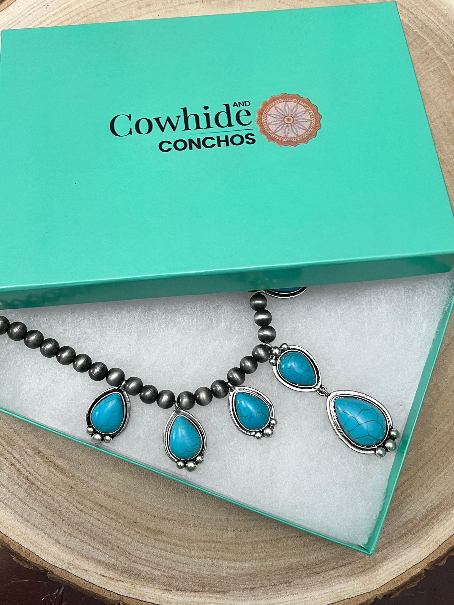 Teardrop Faux Turquoise and Sterling Pearl Necklace - 16 inch + 3