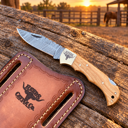 Reeds Oakcrest Damascus Folding Pocket Knife – Wood Handle