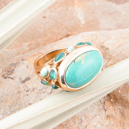 Multi Green Stones Golden Statement Ring