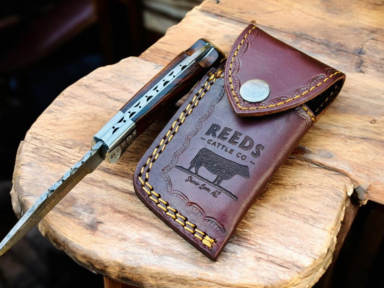 Everyday Carry Pocket Knife – 3" Damascus Folding Blade, Rosewood Handle