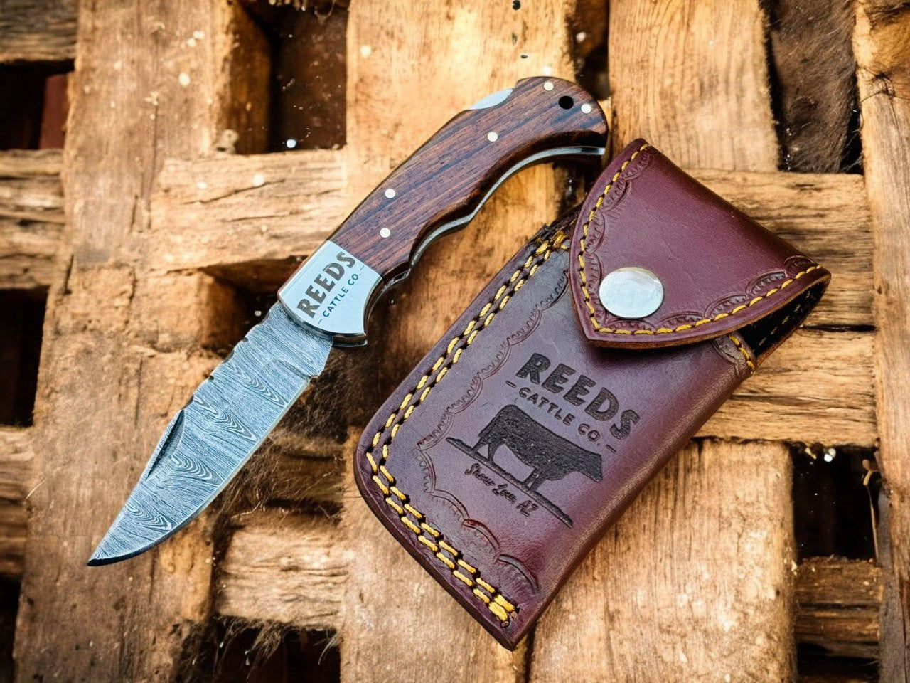 Everyday Carry Pocket Knife – 3" Damascus Folding Blade, Rosewood Handle