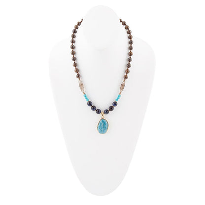 Argo Blue Apatite and Brown Tiger's Eye Golden Pendant Necklace