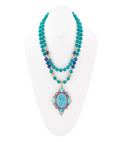 Argo Blue Apatite and Golden Bronze Pendant Necklace