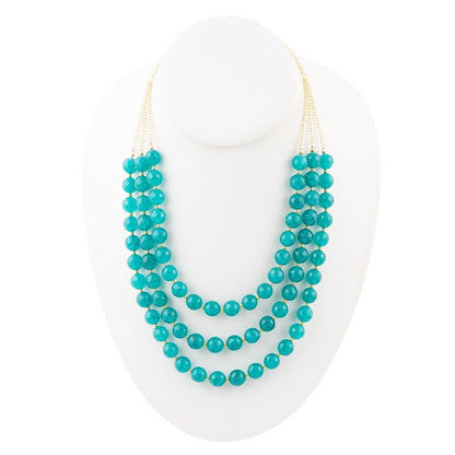 Argo Blue Teal Jade Triple Strand Golden Necklace