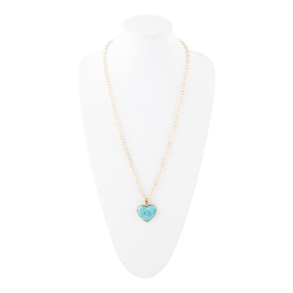 Blue Turquoise Heart Pendant Golden Necklace