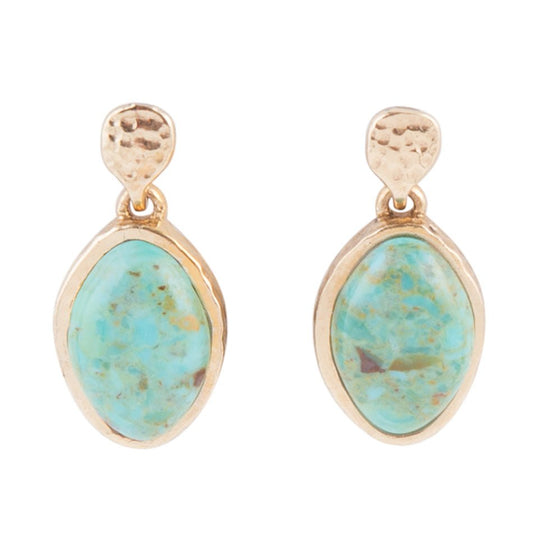 Blue Turquoise Oval Shape Golden Drop Errings