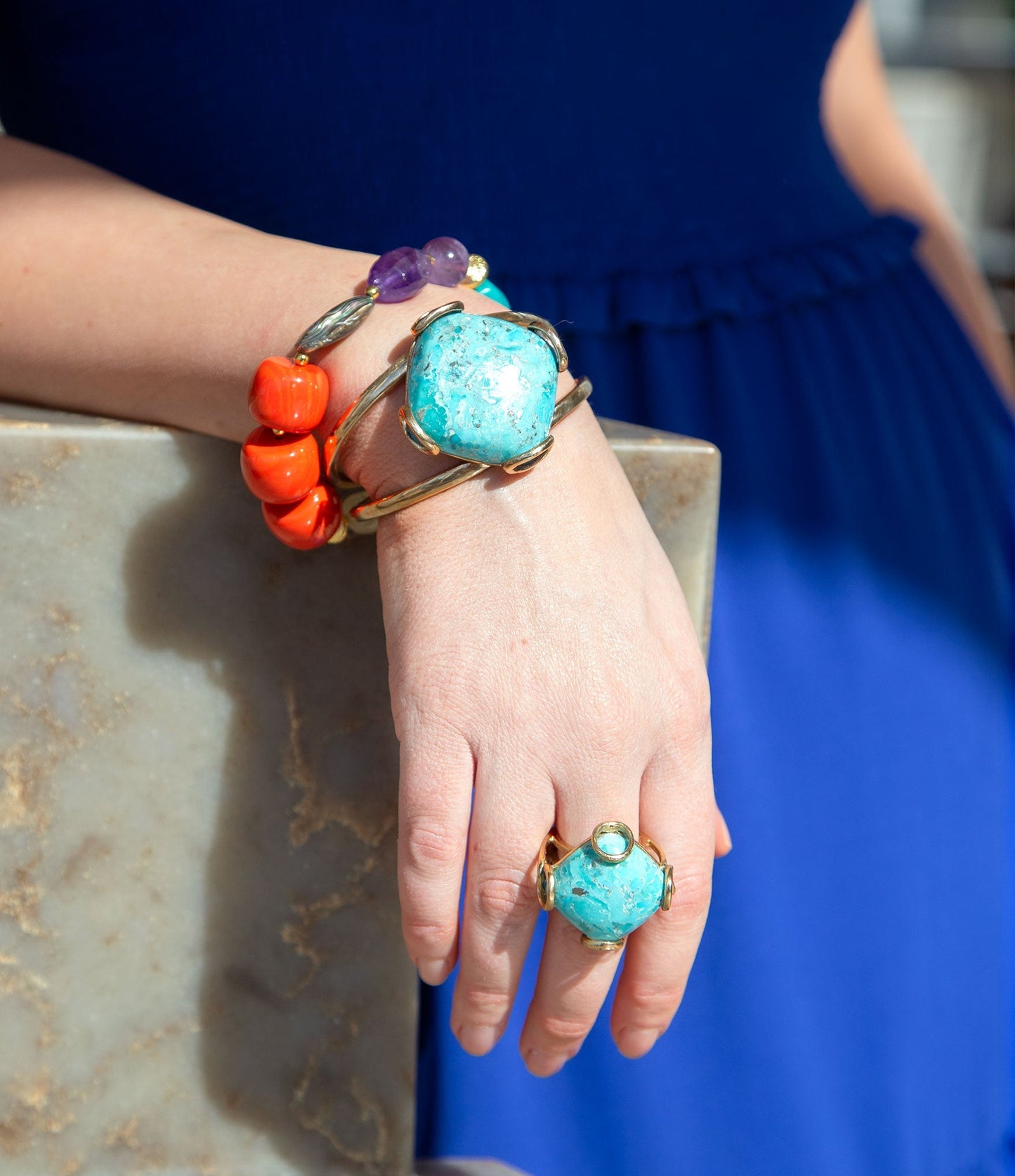 Blue Turquoise Rhombus Statement Cuff Bracelet