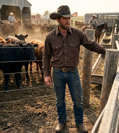 Flying R Ranchwear - Prairie Twill Solid - Cedar Brown - Long Sleeve - Snaps - Classic Fit