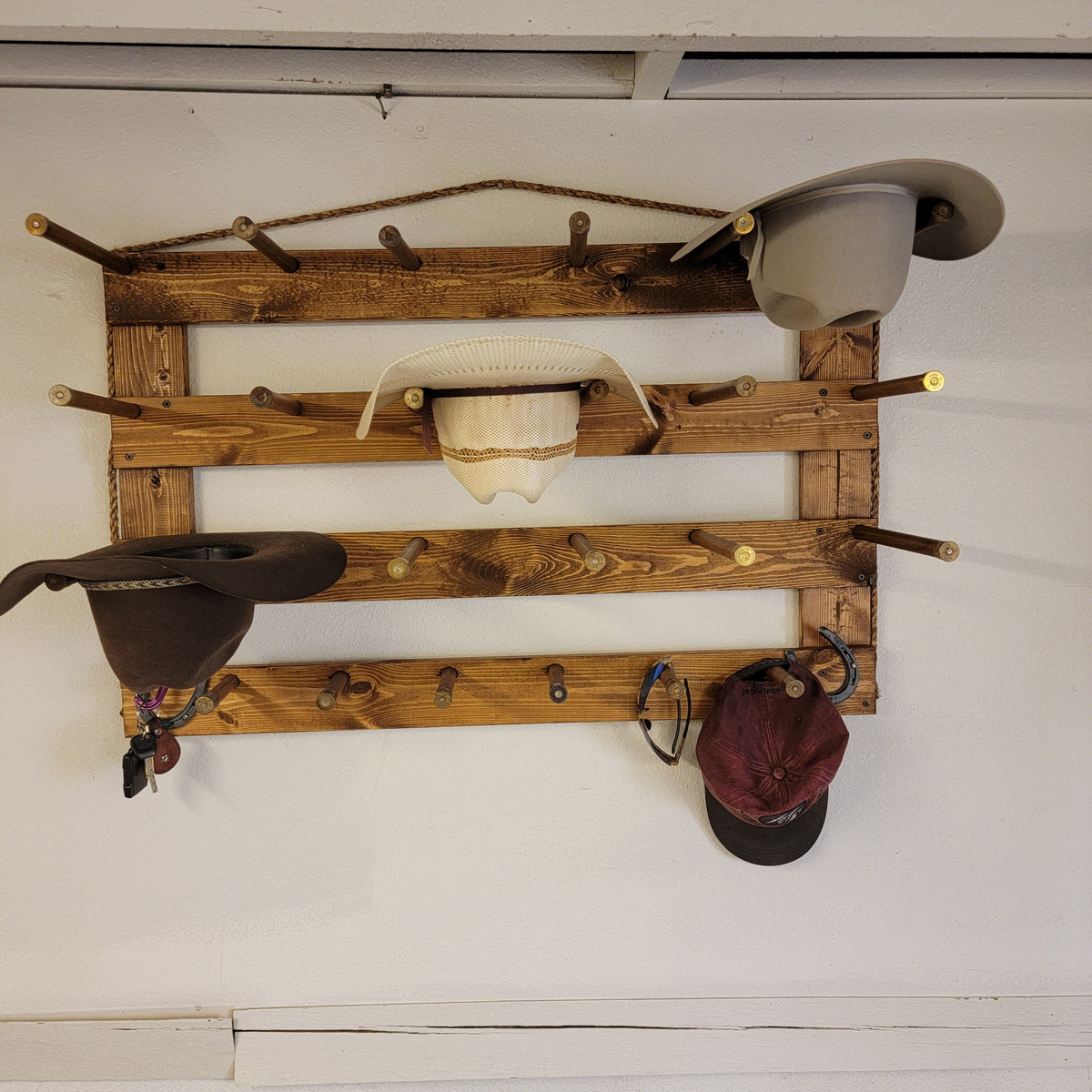 9 Cowboy Hat Rack | Cowboy Hat Holder | Rustic Western Hat Display | Handcrafted Wooden Organizer | Space-Saving Home Decor | Made in USA