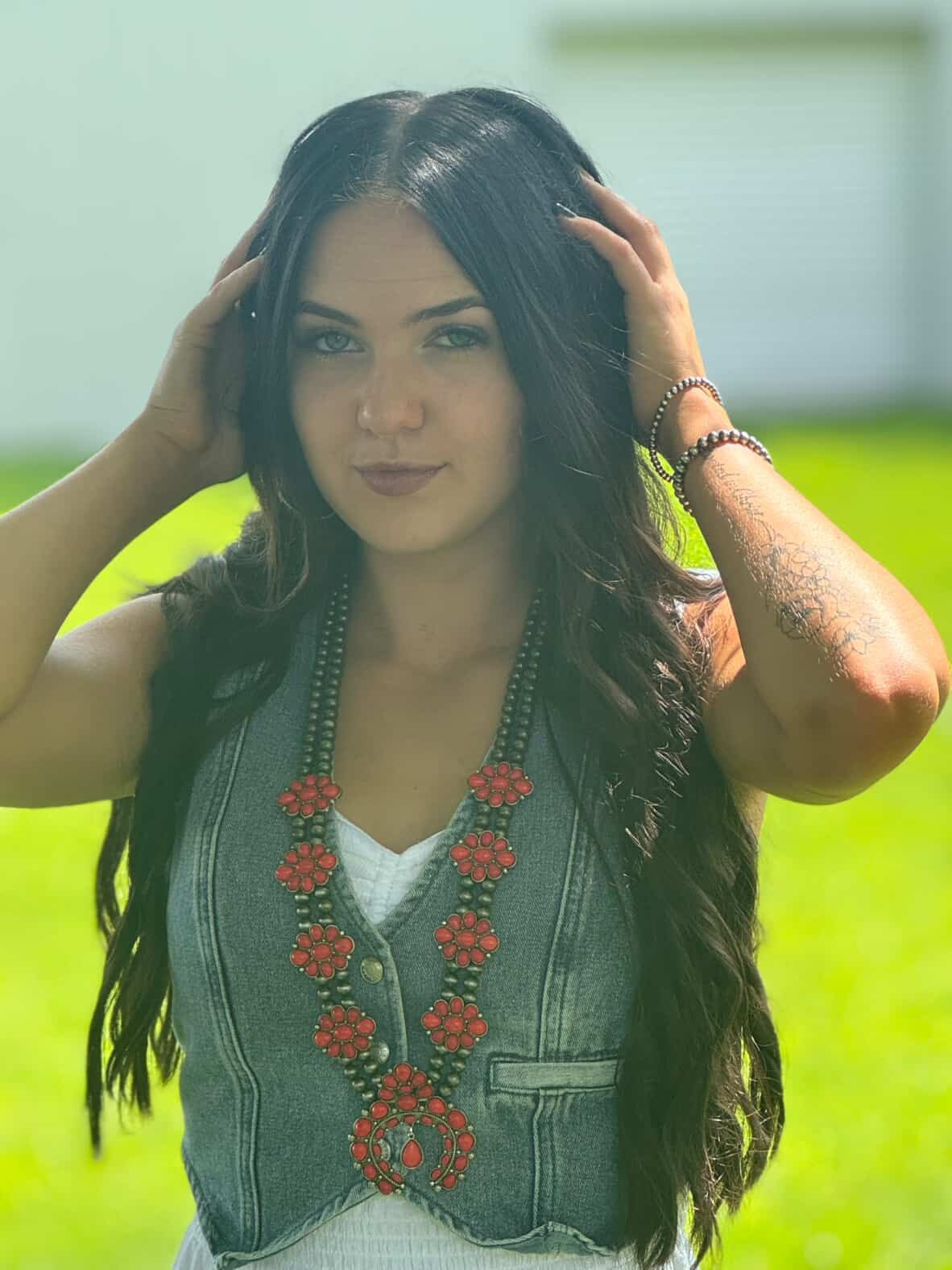 Faux Coral Long Squash Blossom Statement Necklace - 32 inch necklace