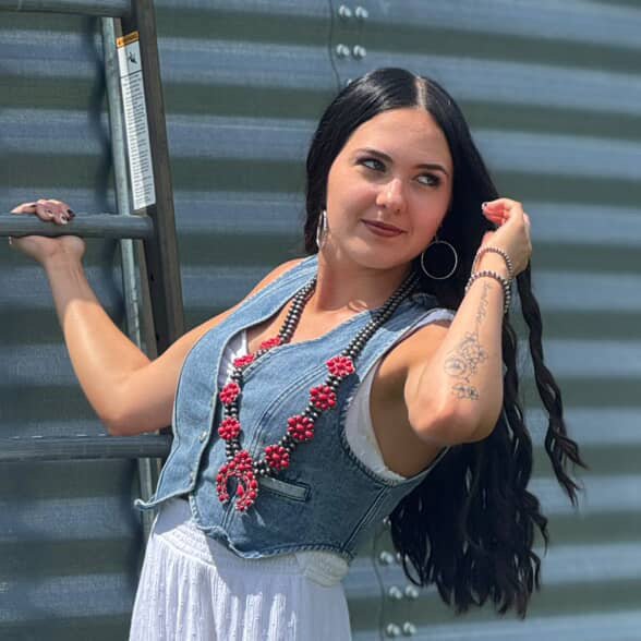 Faux Coral Long Squash Blossom Statement Necklace - 32 inch necklace