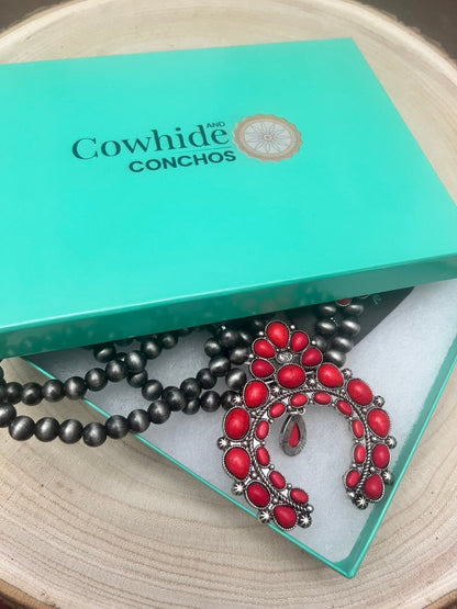 Faux Coral Long Squash Blossom Statement Necklace - 32 inch necklace