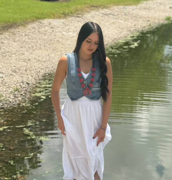 Faux Coral Long Squash Blossom Statement Necklace - 32 inch necklace