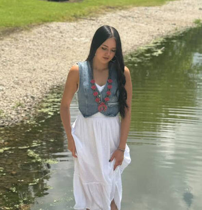 Faux Coral Long Squash Blossom Statement Necklace - 32 inch necklace