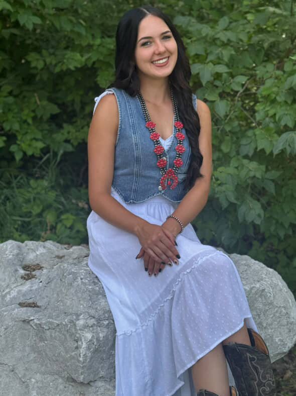 Faux Coral Long Squash Blossom Statement Necklace - 32 inch necklace